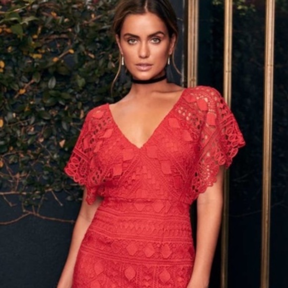 Lulus Dresses & Skirts - Lulu’s First Kiss red lace eyelette mini dress L